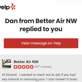 Better Air NW - Justin attempting to have review removed - Heating & Air Conditioning/HVAC Near Me - Everett, Washington Better Air NW - Justin attempting to have review removed - Heating & Air Conditioning/HVAC Near Me - Everett, Washington