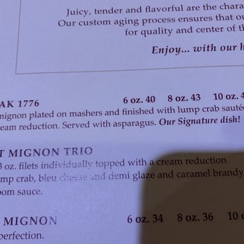1776 Steakhouse - Dinner menu - Steakhouses Near Me - Rehoboth Beach, Delaware