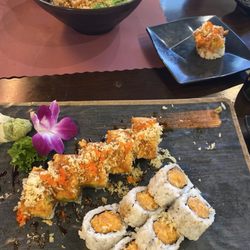 Teriyaki  Shrimp Bowl (grill) Fancy Q  Roll spicy Crazy Tuna Roll