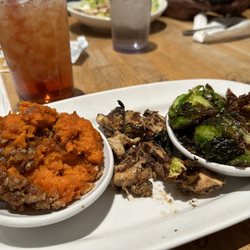 Truett's Grill - Chargrilled chicken nuggets, Brussel sprouts and sweet potato soufflé