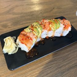 Mi Kitchen - Tiger Roll: shrimp, avocado, imitation crab meat, sweet&sour sauce drizzled on top
