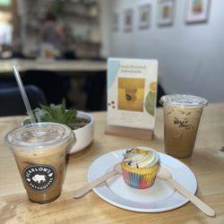 Scarlow's Art & Coffee - I got an espresso with honey and cinnamon and almond milk! My friend got the wild flower iced.