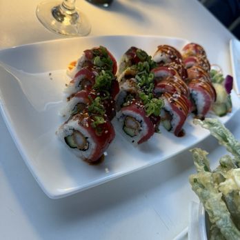 Abhi - Dragons breath roll in the back and the villager roll - Sushi Bars Near Me - Mountain Brook, Alabama