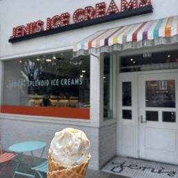 Ooey butter cake, sweet cream biscuits and peach jam, brown butter almond brittle in a freshly made waffle cones - Jeni's Ice Creams Ooey butter cake, sweet cream biscuits and peach jam, brown butter almond brittle in a freshly made waffle cones - Jeni's Ice Creams