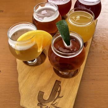Jasper Brewing Company - Summer Beer Flight of Sours & Ales - Burgers Near Me - Jasper, Alberta