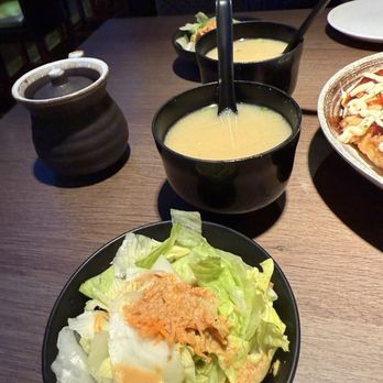 Sushi Mito - Salad and miso soup. Green tea - Sushi Bars Near Me - Norcross, Georgia