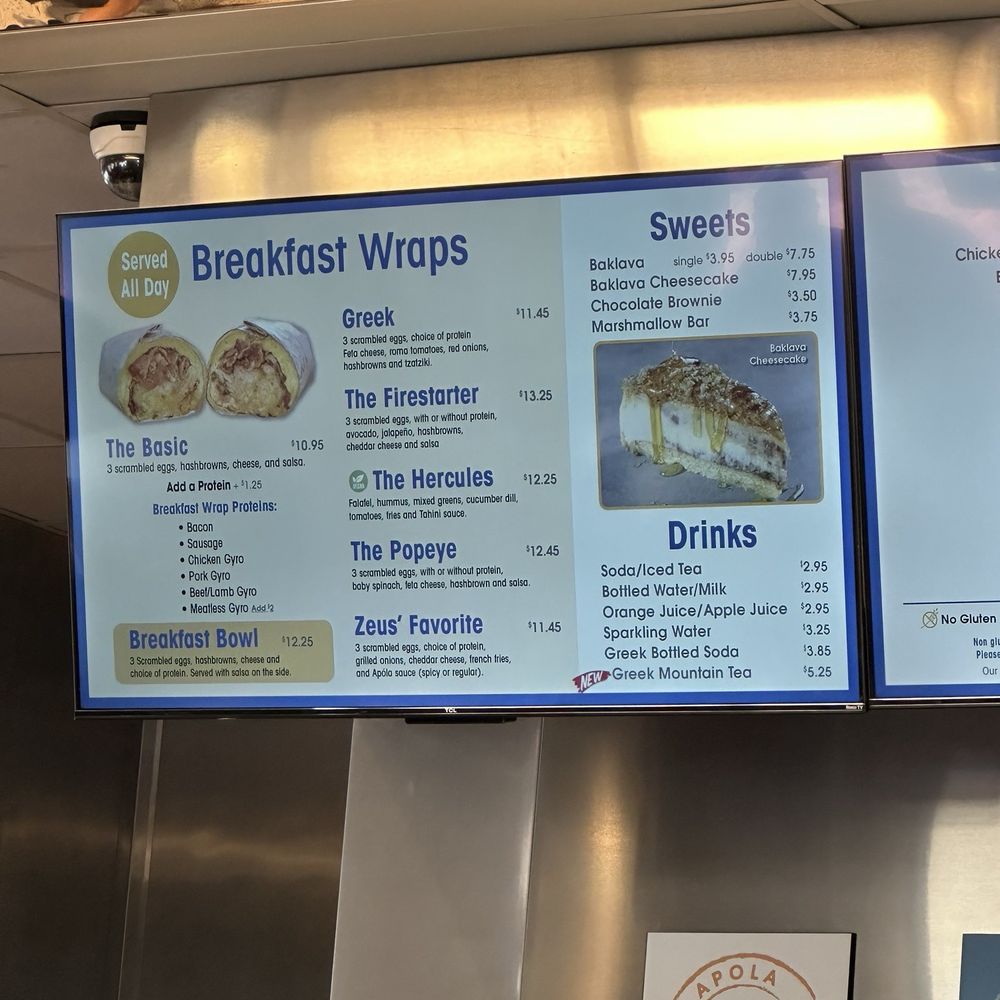 Apola Greek Grill - Menu for breakfast wraps - Greek Near Me - Irvine, California