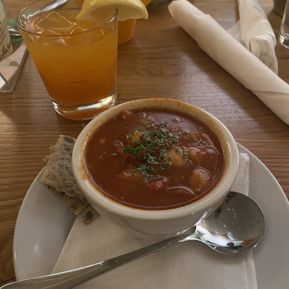 Laughing Seed Cafe - Jessica Rabbit cocktail and the soup du jour - Vegetarian Near Me - Asheville, North Carolina