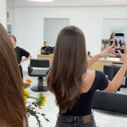 V cut with long layers and face framing pieces V cut with long layers and face framing pieces