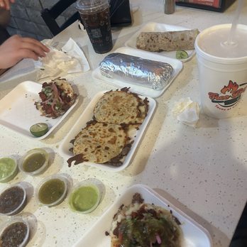 Taco Boys - Pastor Quesadilla, carne asada quesadilla, cabeza quesadilla, bean burrito, carne asada and tripa burrito. - Mexican Near Me - Tempe, Arizona