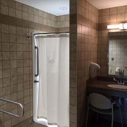 Inova Fairfax Hospital - These bathrooms are beautiful!! Plenty of space, handicapped equipped, private shower. Are we at the Hilton??