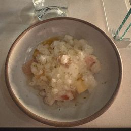 Delicious semifreddo with shaved ice on top - yummy and fresh tropical fruit