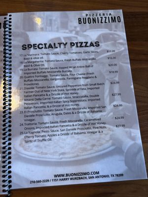Menu photo 4 Pizzería Buonizzimo San Antonio, TX