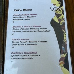 The kids menu The kids menu