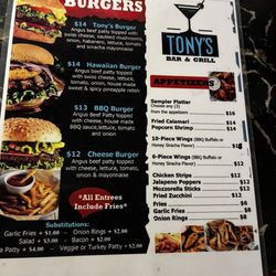 Tony's Bar and Grill - Menu