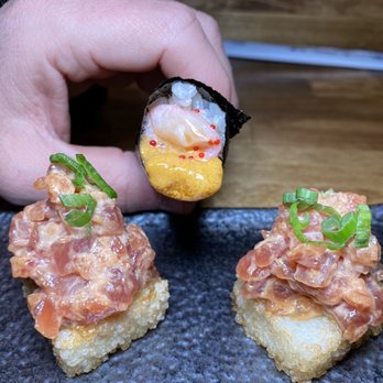 Temakase Hand Roll Bar - 2nd Ave - Crispy tuna rice with an Uni and scallop handroll - Sushi Bars Near Me - New York, New York Temakase Hand Roll Bar - 2nd Ave - Crispy tuna rice with an Uni and scallop handroll - Sushi Bars Near Me - New York, New York