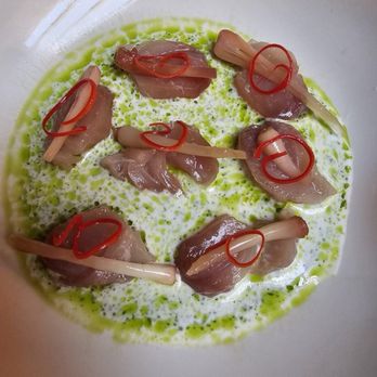 Etra - Hamachi Cruso, almond green, garlic and Fresno chile - Italian Near Me - Los Angeles, California Etra - Hamachi Cruso, almond green, garlic and Fresno chile - Italian Near Me - Los Angeles, California