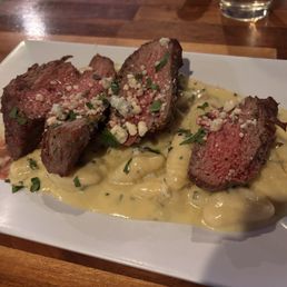 Filet Medallions and ricotta filled gnocchi in a gorgonzola cream sauce... heavy but to die for. Filet Medallions and ricotta filled gnocchi in a gorgonzola cream sauce... heavy but to die for.
