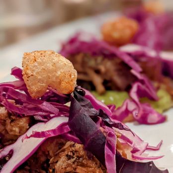 Domingo - Pork tacos with red cabbage and chicharron - Cocktail Bars Near Me - San Antonio, Texas Domingo - Pork tacos with red cabbage and chicharron - Cocktail Bars Near Me - San Antonio, Texas
