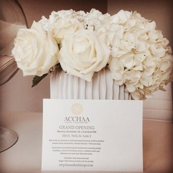 Steel Petal Press - Invites (with blind deboss) for Acchaa Beauty + Wellness Spa VIP Grand Opening event - Cards & Stationery Near Me - Chicago, Illinois