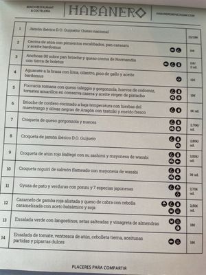Menu photo 1 Habanero Benicassim Benicasim, CS Menu photo 1 Habanero Benicassim Benicasim, CS
