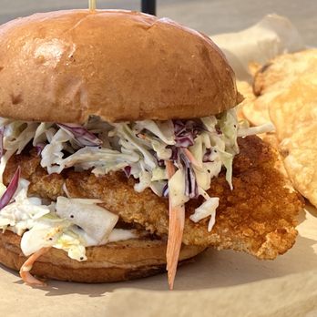 Dockside - Spicy Chicken Sandwich with homemade chips - Tacos Near Me - San Diego, California Dockside - Spicy Chicken Sandwich with homemade chips - Tacos Near Me - San Diego, California