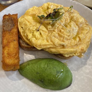 Seven Seeds - Scrambled eggs on toast with hashbrown and half an avo - Coffee & Tea Near Me - Carlton, VIC Seven Seeds - Scrambled eggs on toast with hashbrown and half an avo - Coffee & Tea Near Me - Carlton, VIC