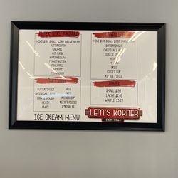 Lem's Korner - Ice cream menu