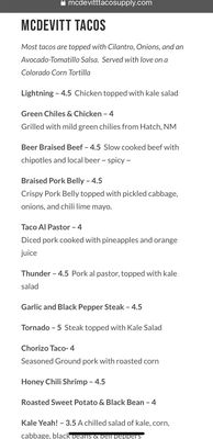 Menu photo 4 McDevitt Taco Supply Boulder, CO