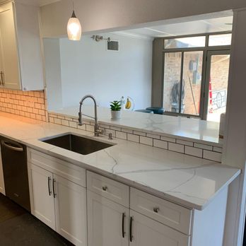 MDC Granite Vision - 3cm Calacatta Quartz/subway tile - Countertop Installation Near Me MDC Granite Vision - 3cm Calacatta Quartz/subway tile - Countertop Installation Near Me