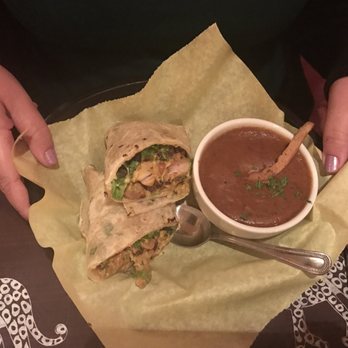 Jambo Cafe - Chicken wrap with black bean sweet potato soup - Caribbean Near Me - Santa Fe, New Mexico