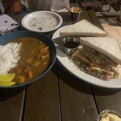 Cute Robot Japanese Kitchen - Beef curry stew, eki shrimp sandu- pretty good flavor