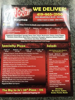 Menu photo 2 Jo-Jo's Pizzeria Maumee, OH