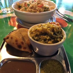 Veggie fried rice in the background. Samosas and kitchari in the front! Veggie fried rice in the background. Samosas and kitchari in the front!