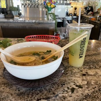 Saigon District Restaurant Presotea - Pho with grilled pork and detox tea - Vietnamese Near Me - Huntington Beach, California