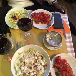 Roman Salad, Sweet Wine, Tomato Bruschetta