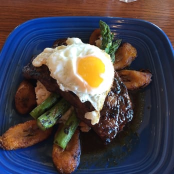 Puerto 27 Peruvian Kitchen & Pisco Bar - Steak with chimichurri, maduros, asparagus, beans and rice and obviously served with egg. - Peruvian Near Me - Pacifica, California Puerto 27 Peruvian Kitchen & Pisco Bar - Steak with chimichurri, maduros, asparagus, beans and rice and obviously served with egg. - Peruvian Near Me - Pacifica, California