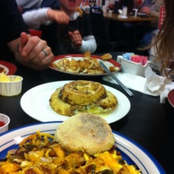 Pappy's Greasy Spoon - Two egg Scramble, pancake and house made cinnamon roll.