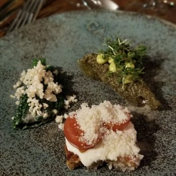 Restaurant GÄST - Snacks. The kale package with puffed pork on the left was the best. - Italian Near Me - Aarhus, 82