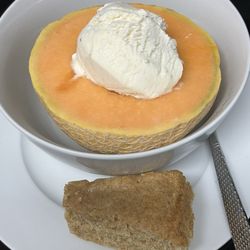 Staunton / Augusta Farmers' Market - Sugar Cube cantaloupe, Keto vanilla bean ice cream, and Grain Story Bakery cake.