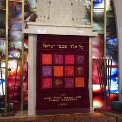 Neue Synagoge - Behind the curtain the shrine with the Tora scrolls.