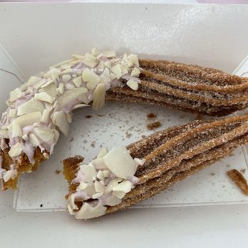 Lola's Handcrafted Churros - Churro with pink chocolate and almonds - Desserts Near Me - Lisle, Illinois
