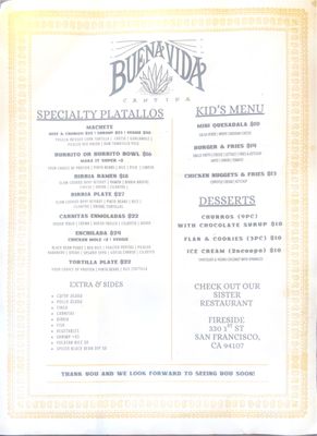 Menu photo 2 Buena Vida Cantina San Francisco, CA