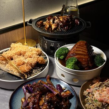 Chi Restaurant & Bar - Secret Mystery of the Pyramid, Golden Shrimp Balls, Eggplant W/Garlic Sauce, Braised Pork Ribs, Emperor Seafood Fried Rice - Szechuan Near Me - New York, New York