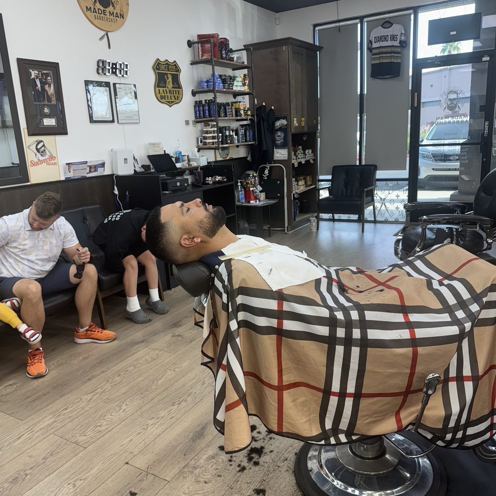 Made Man Barbershop - A haircut, blue trim finished with a razor - Barbers Near Me - Gilbert, Arizona Made Man Barbershop - A haircut, blue trim finished with a razor - Barbers Near Me - Gilbert, Arizona