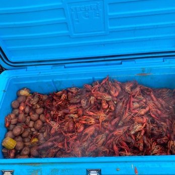 Baybrooks Fresh Seafood - a blue cooler filled with craws - Seafood Markets Near Me - Seabrook, Texas