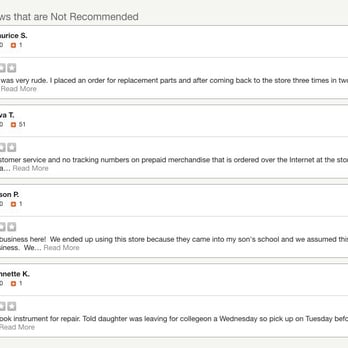 Music N More - Here are the negative reviews that Yelp decided to HIDE as Not Recommended reviews. Seems unfair to only show the positive posts - Musical Instruments & Teachers Near Me - Concord, North Carolina Music N More - Here are the negative reviews that Yelp decided to HIDE as Not Recommended reviews. Seems unfair to only show the positive posts - Musical Instruments & Teachers Near Me - Concord, North Carolina