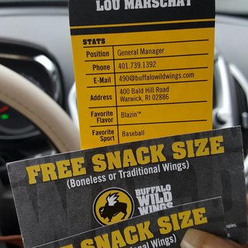 Buffalo Wild Wings - What they would not take and told me to go to that location and they are a franchise location. - Chicken Wings Near Me - Warwick, Rhode Island Buffalo Wild Wings - What they would not take and told me to go to that location and they are a franchise location. - Chicken Wings Near Me - Warwick, Rhode Island