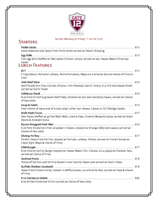 Menu photo 6 Gate 12 Bar & Grill College Station, TX Menu photo 6 Gate 12 Bar & Grill College Station, TX