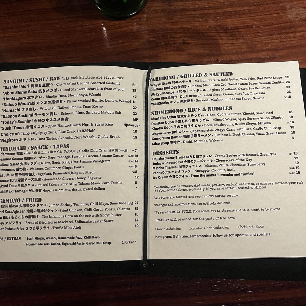 Shirubē - Menu - Izakaya Near Me - Santa Monica, California Shirubē - Menu - Izakaya Near Me - Santa Monica, California